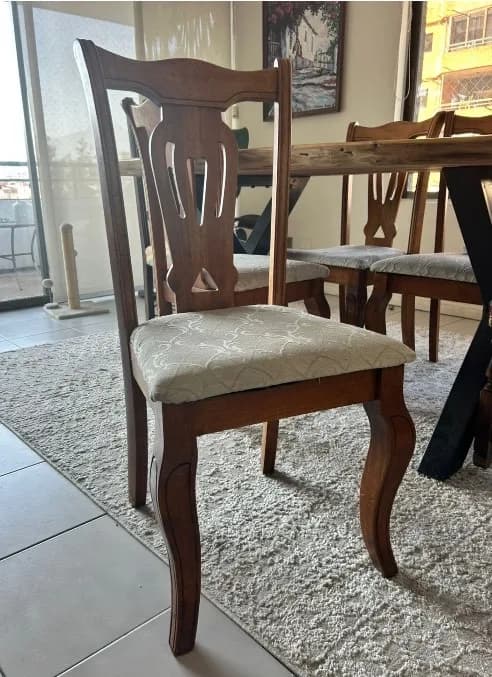 6 sillas de comedor, madera y tapiz brocado/jacquard — Sillas