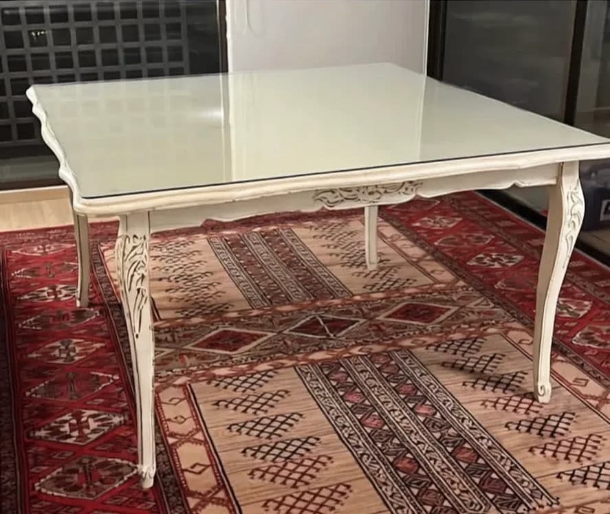 mesa comedor mandada a hacer tipo normando madera con vidrio