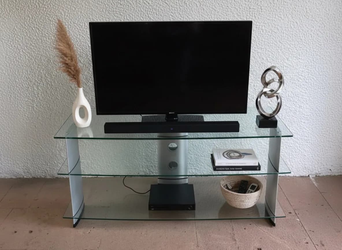 Mueble rack de vidrio y metal cromado. — vista 2