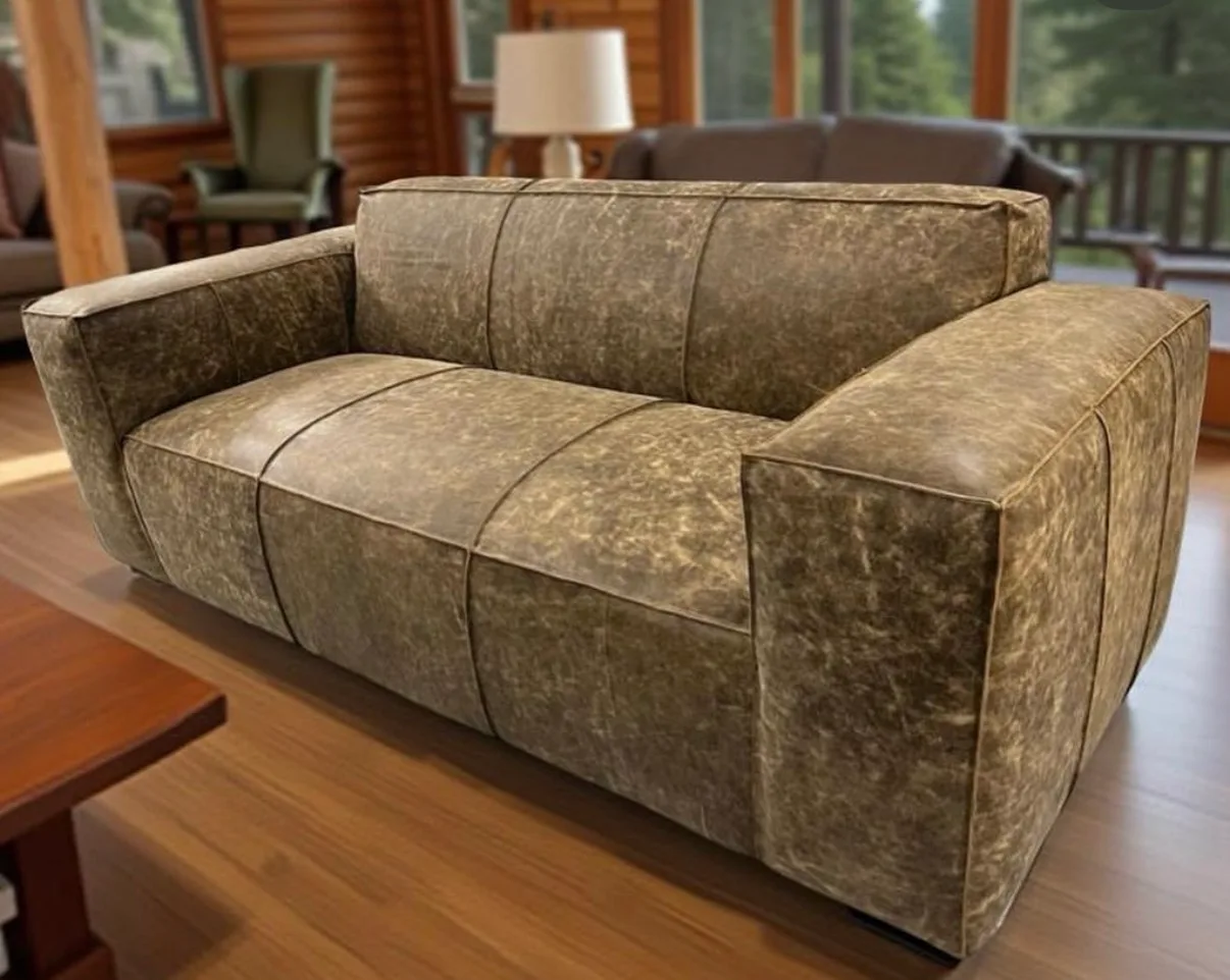 Sofa en cuero cafe, nuevo. — vista 5