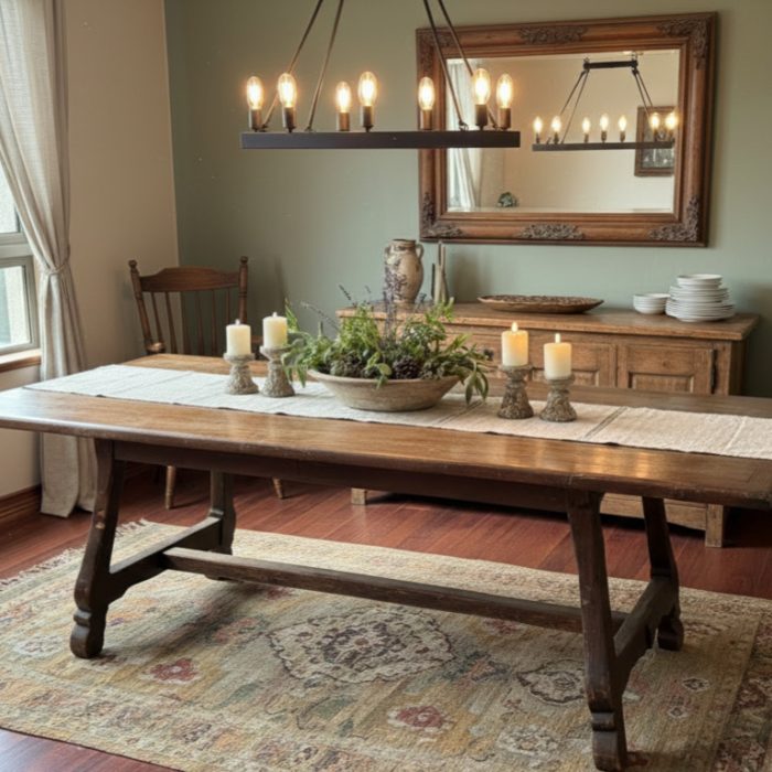 Mesa de comedor de roble americano.